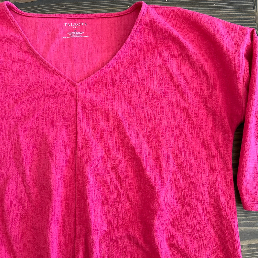 Women’s Talbots Pink Long Sleeve V-Neck Tie Front Top Size XL - Picture 3 of 8